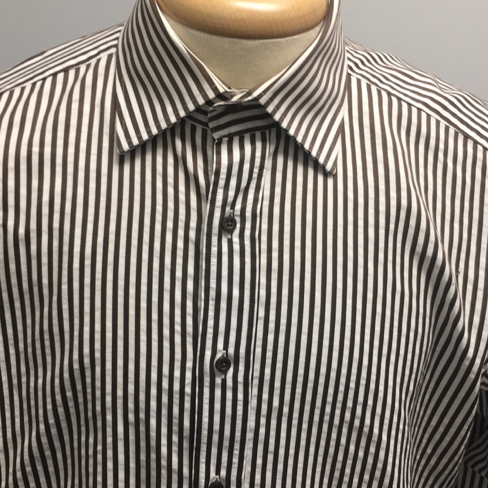 Etro men’s cotton shirt brown white stripe size 43